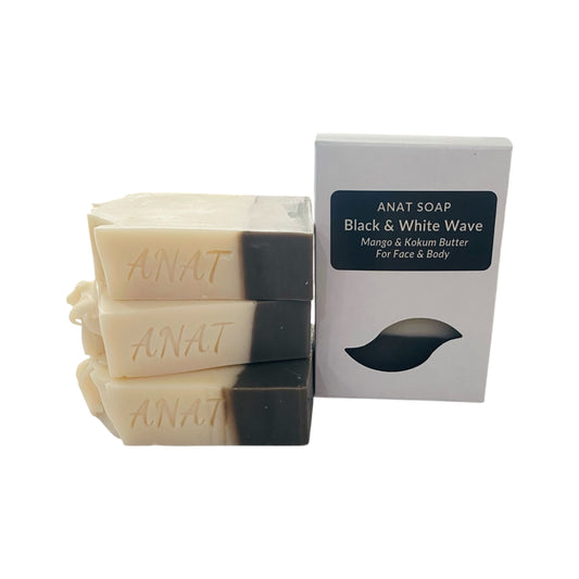 Anat Soap Black & Ivory Wave handmade plant-based soap bars with mango and kokum butter for face and body.