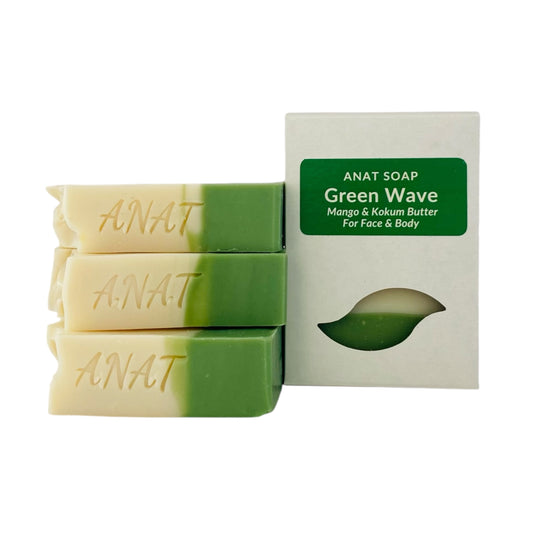 Anat Soap Green & Ivory Wave handmade plant-based soap bars with mango and kokum butter for face and body.
