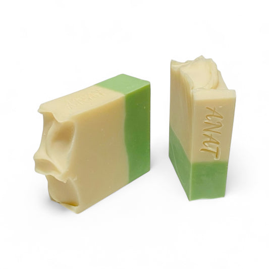 Anat Soap Green & Ivory handmade plant-based soap bars with mango and kokum butter for face and body.