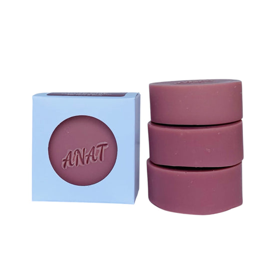 Anat Soap Rose Clay round handmade plant-based soap bar with mango and kokum butters for face and body.