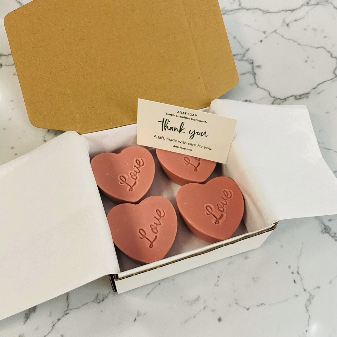 With Love – Mini Heart Soap Set (Rose Clay, 4 Bars) – Anat Soap